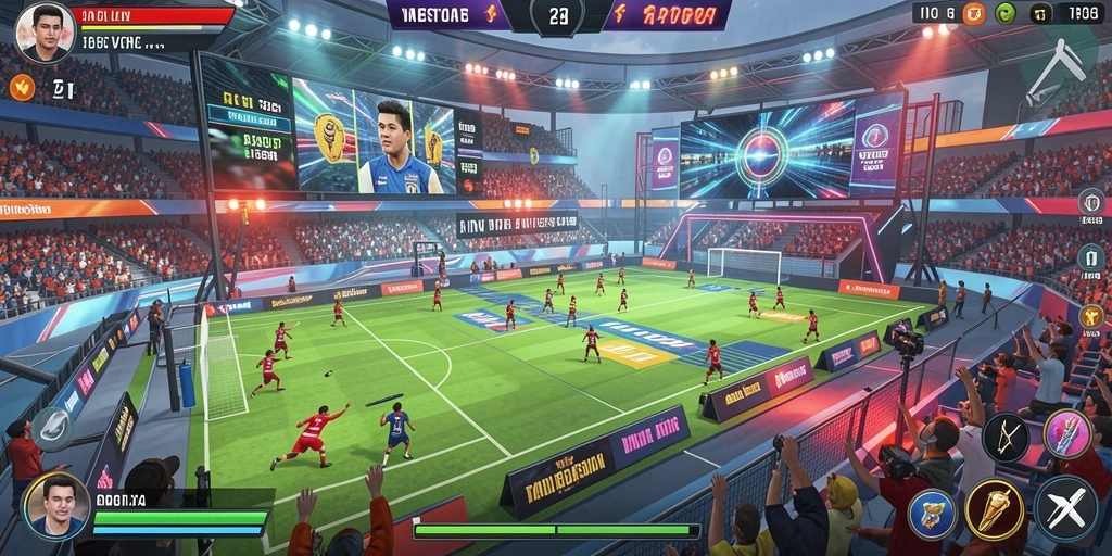 Tangkapan layar menampilkan layar utama IDNSCORE dengan antarmuka yang menarik.